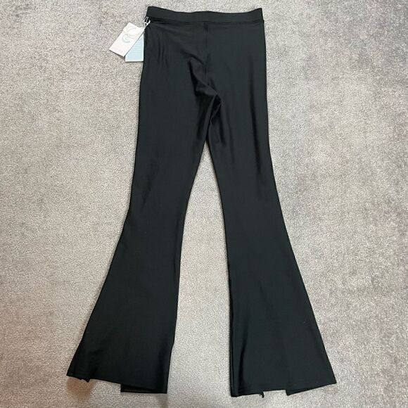 Johnny Was Calme Pants Women Small Split Leg Flare Legging Yoga Gym Black NEW - Picture 2 of 7